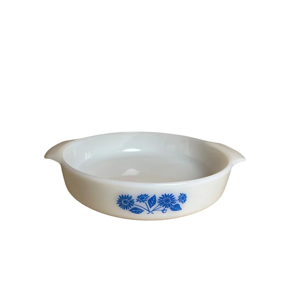 Vintage Anchor Hocking Fire-King Cornflower Milk Glass Baking Dish 9 Inch 429